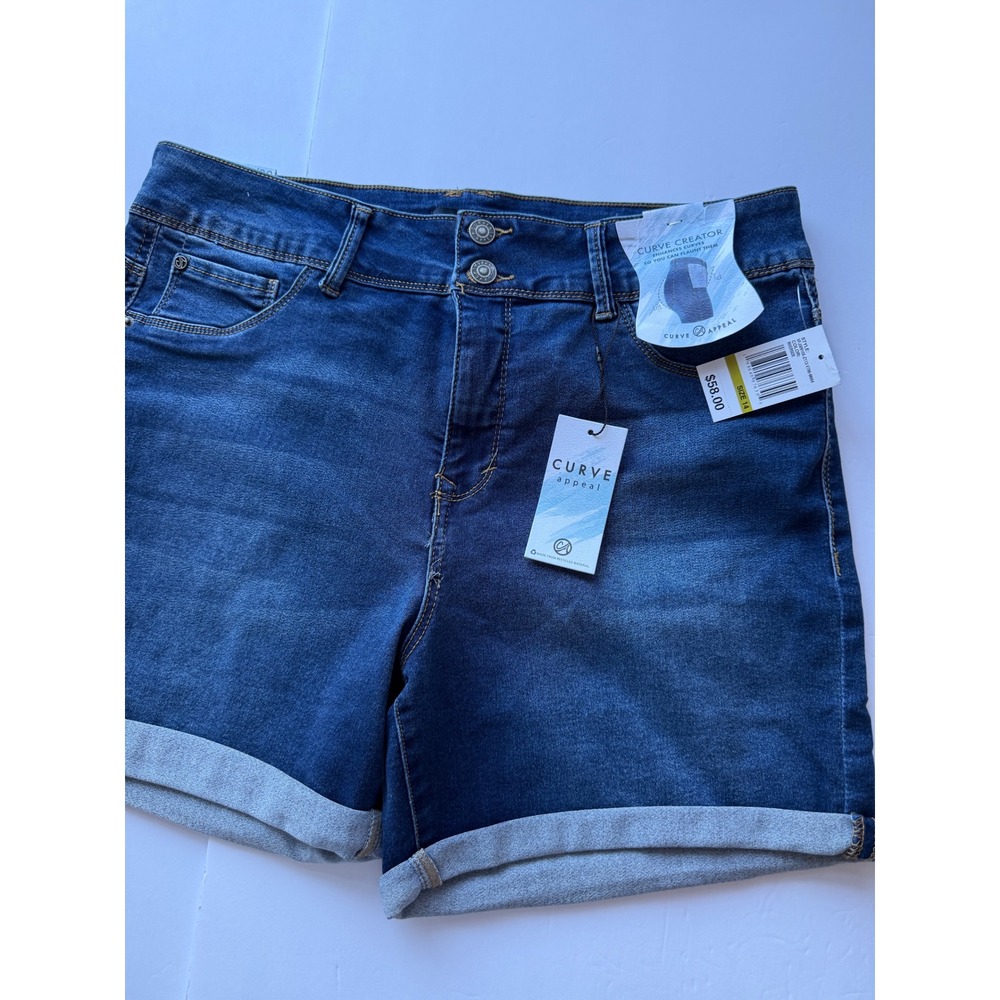 Curve Appeal Curve Creator Denim Shorts Size 14 Blue Cuffed Stretch High Rise